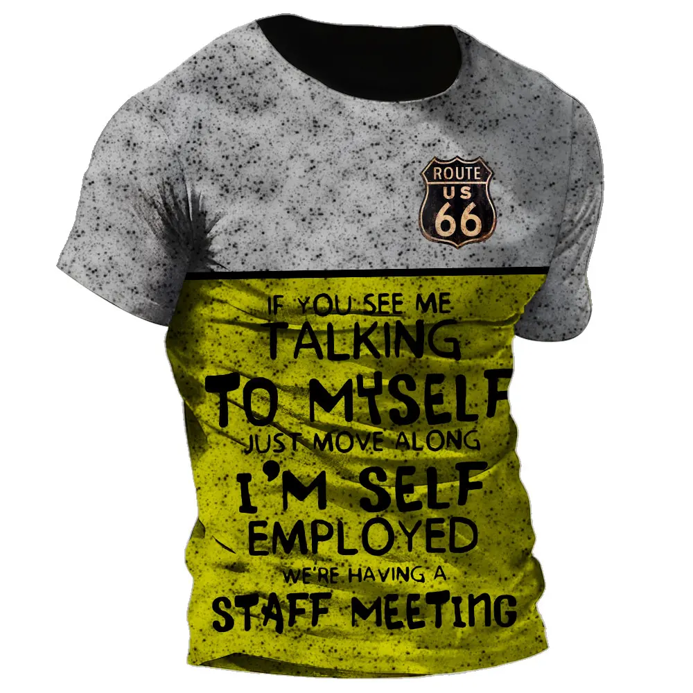 

Summer New Men’s T Shirts Oversized Loose Clothes Vintage Short Sleeve Fashion 66 Letters Printed Tshirts Route 66