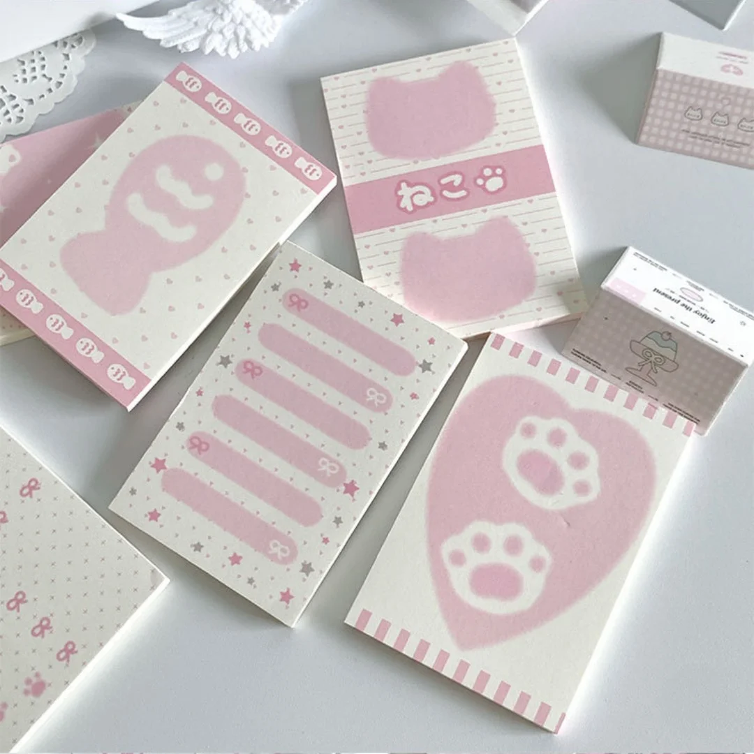 Kawaii Rosa Katzen-Notizblock 50 Blatt Niedliche Pfoten-Klebezettel A7-Format Notizblock für Journaling Studium Büro Schule Schreibwaren – Detail 3