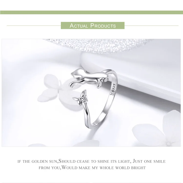 Real 925 Sterling Silver Cute Cat Animal Jewelry Set Pet Ring Necklace Earrings for Women Party Original Fine Jewelry - PeticaDeals