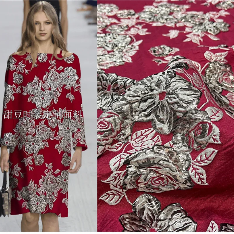 

Peony Golden Silk Flower Yarn Dyed Jacquard Fabric Suit Coat Fashion Windbreaker Set Elegant Cloth for Sewing Dress Material