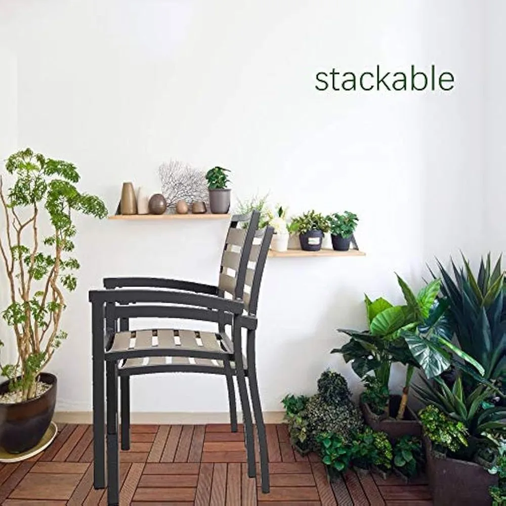 Patio Dining Chairs with Armrest Stackable Set of 4 Aluminum Patio Furniture Sets for Living Room Cafe Bar Aluminum Indoor Outdo 3