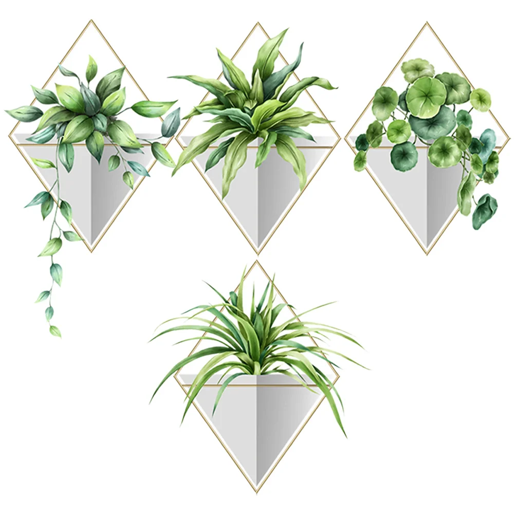 Bathroom Decorations Plants Wall Decals Potted Plants Wall Stickers Green Leaves Posters Bonsai Art Murals