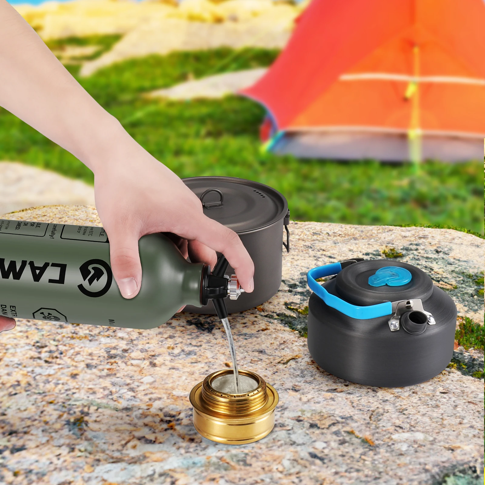 Liquid Fuel Bottle CAMPEAK 0.5L/ 1L for Outdoor Camping with Safety Valve
