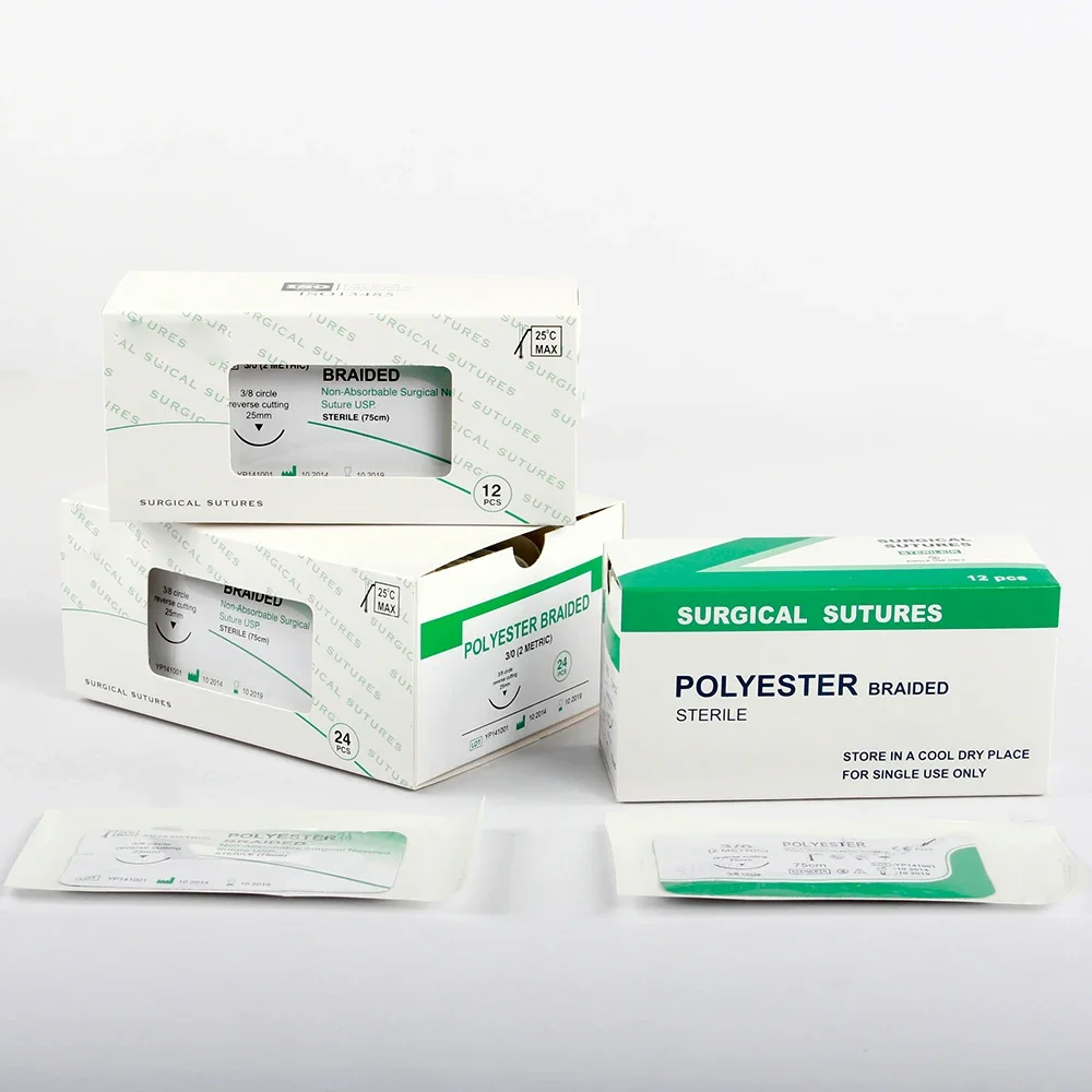 Absorbable Suture Thread Pet Dog Specific PGA 910 75CM 90CM With Needle 2/0 3/0 4/0 5/0 Teaching Clinic Hospital Exercises 12pcs