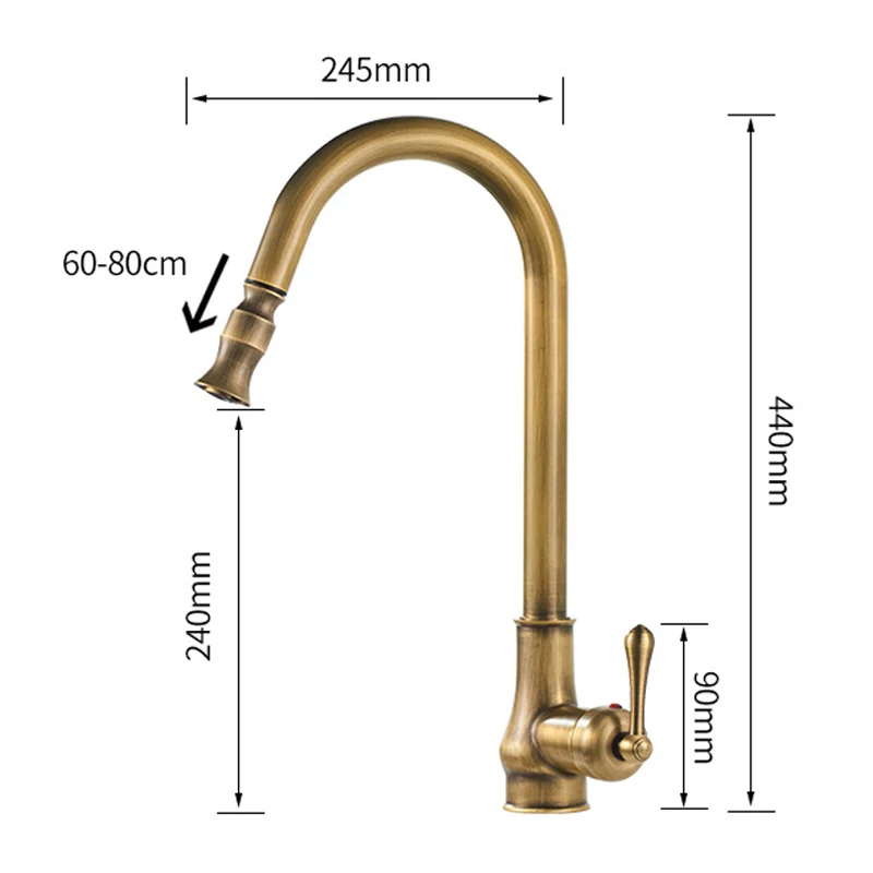 Hotaan Antique Brass  Kitchen Faucet Single Hole Pull Out Spout Copper Kitchen Sink Mixer Tap with Stream Sprayer Head wall mounted spice rack