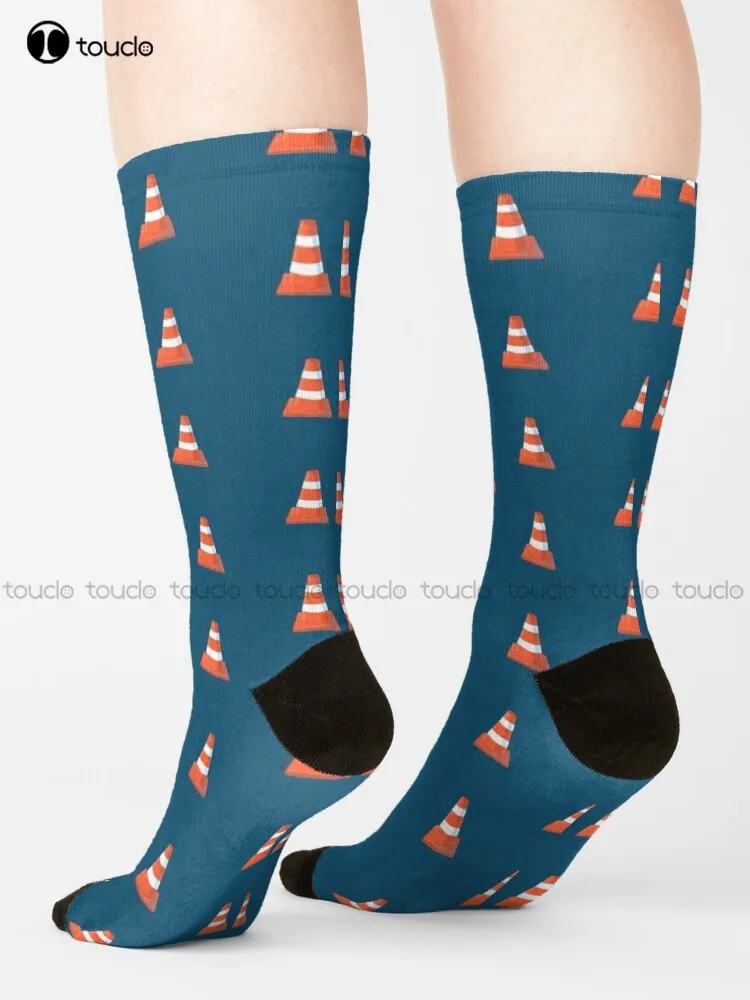 

Cute Orange And White Safety Cone. Socks Cute Socks Cartoon Comfortable Best Girls Sports Street Skateboard Socks Custom Gift