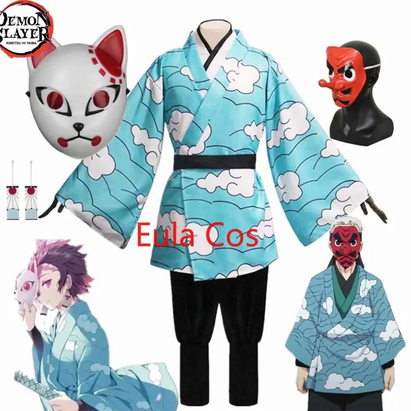 

Костюм для косплея кимоно из аниме «no Yaiba Kamado Tanjirou Sakonji», голубая униформа, одежда