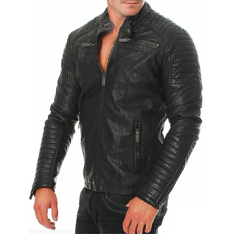 Men Leather Coat 2023 Autumn and Winter Motorcycle Leather Jacket Stand Collar Zipper Cardigan Outcoat Casual Large Size Outwear