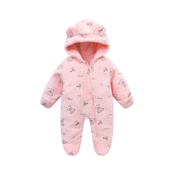 AYNIGIELL ملابس الخريف/الشتاء للأطفال الصغار، رومبير بقلنسوة دافئ للأطفال، بدلة قفز كرتونية للأطفال حديثي الولادة من الفلانيل