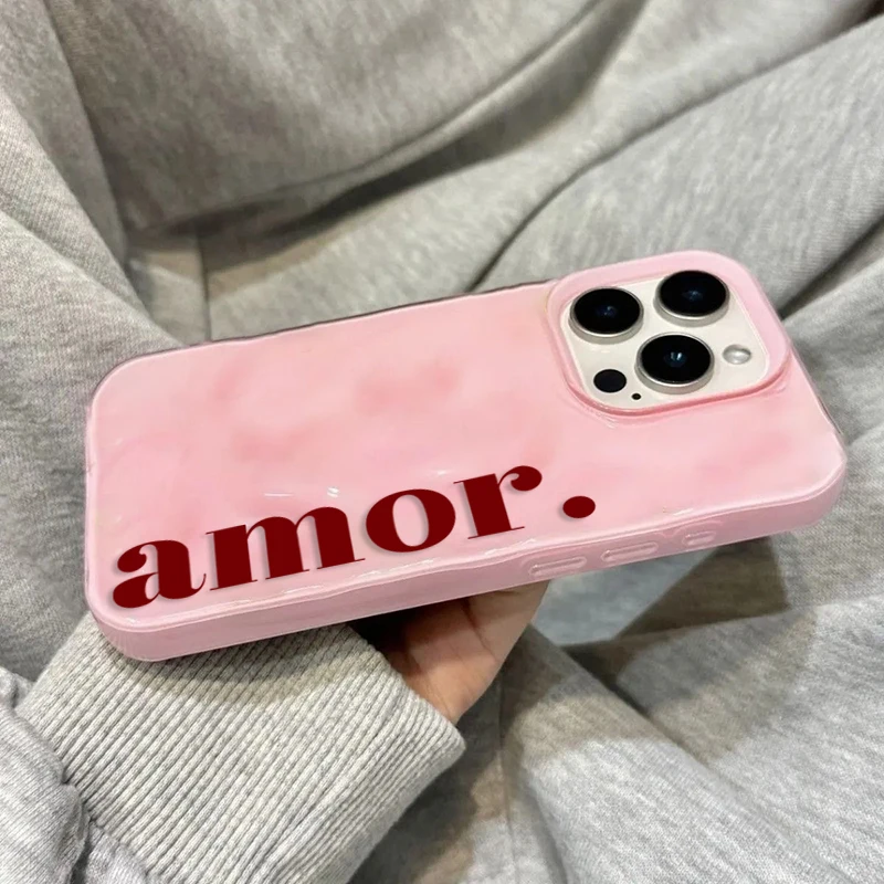 Trendy Red English Amor Pattern Korean Style Phone Case