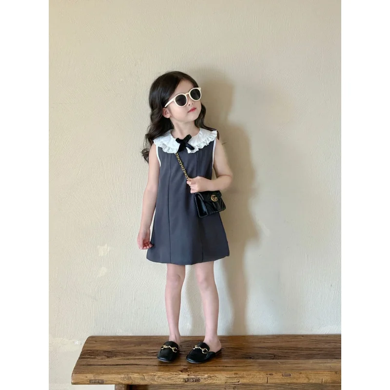 

Girls' Dress2024Summer New Children2-7Year-Old Vest Skirt Children's Suit Skirt Western Style
