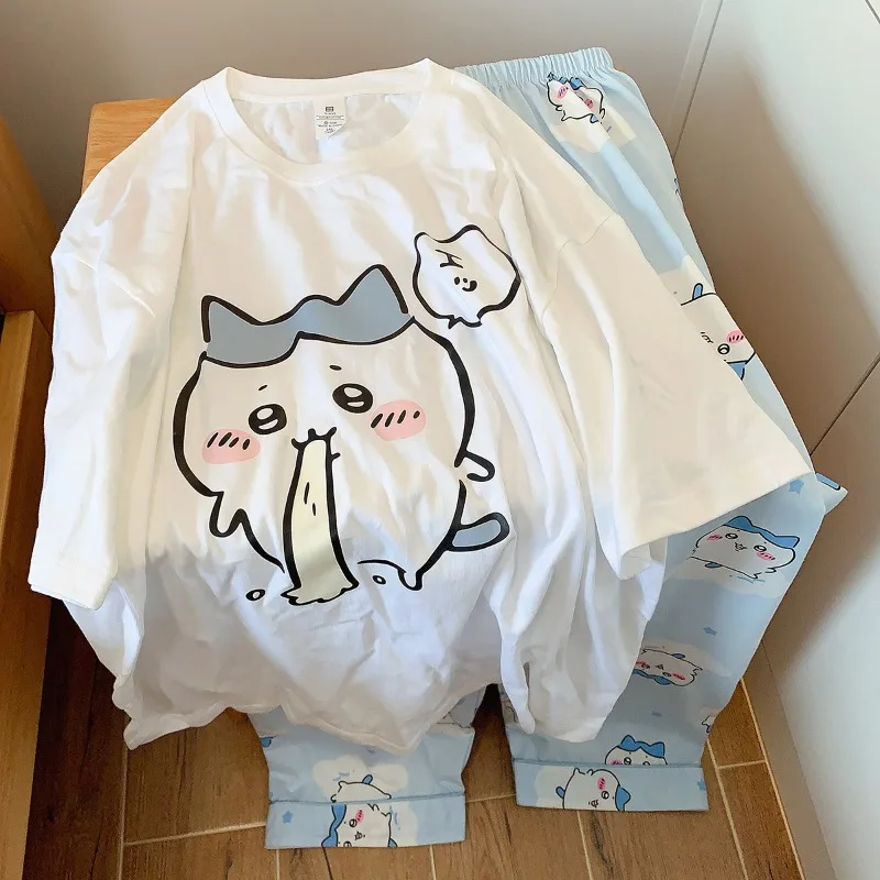 

Summer Pure Cotton Round Neck Anime Kawaii Short Sleeved Long Pants Hachiwares Loose Cute Cartoon Girl Usagis Home Outfit Gift
