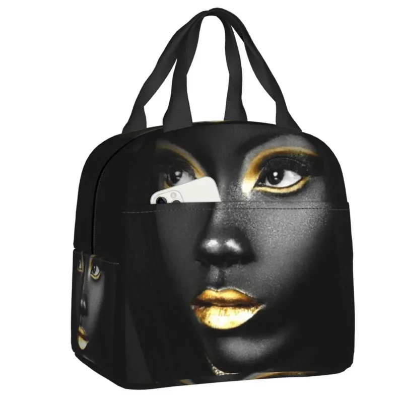 African Queen Thermal Insulated Bag Women Africa Black Girls Resuable Lunch Container for Kids School Children Food Box