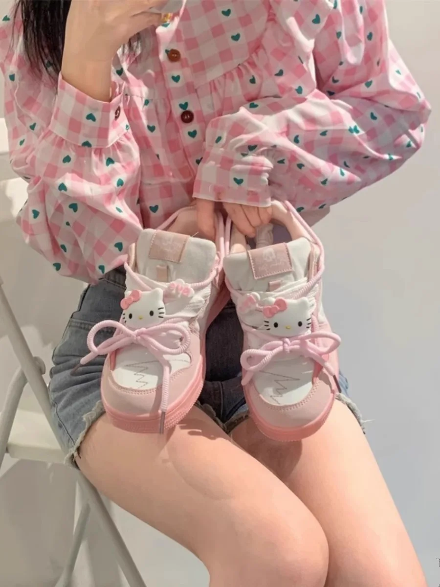 

Ботинки Sanrios в стиле аниме Hellokitty Ins, Мультяшные ботинки с круглым носком, уличные удобные износостойкие белые ботинки на толстой подошве