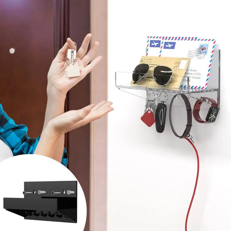 벽용 아크릴 우편물 거치대, 아크릴 거치대 벽 마운트 우편물 및 열쇠 정리함, 정리정돈 현관 복도 주방 선반