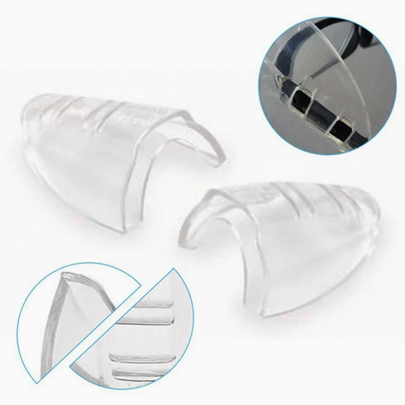 Pack de 2 paires d'ailes de lunettes antidérapantes confortables, vues sous différents angles, avec emballage d'origine.