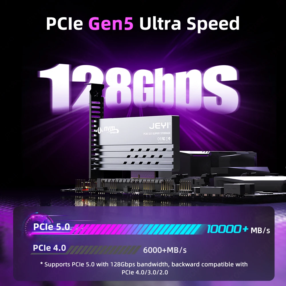 PCIe 5.0 to M.2 NVMe Adapter Card High-Speed PCIe X4/X8/X16 to M2 SSD Converter with Cooling Heatsink for Gen5 SSD 128Gbps