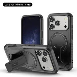 Magnetic Protective Phone Case with Stand and Kickstand Features - iPhone 15 Pro Max (Black)
