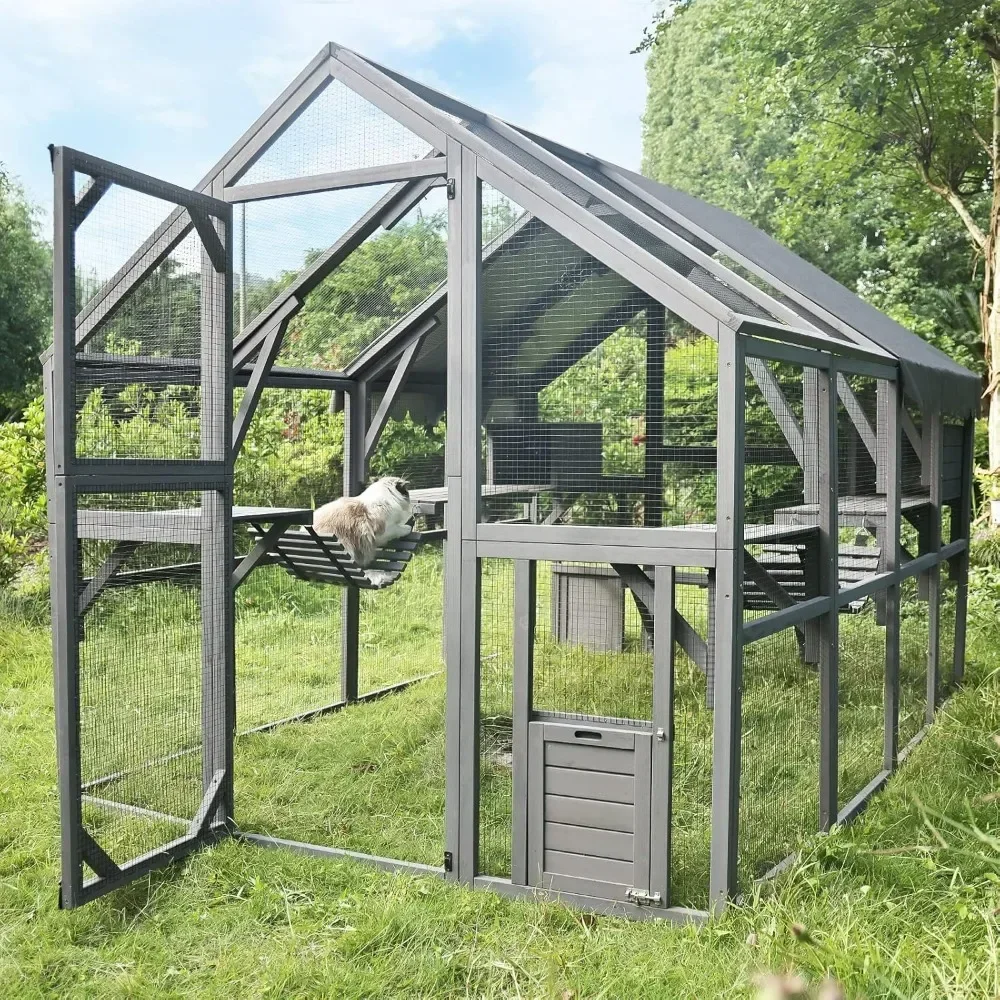 Cat House, Outdoor Cat House Enclosures 110" Large Kitten Playpen with Platforms,Upgrade Waterproof Cover, Pet Cages