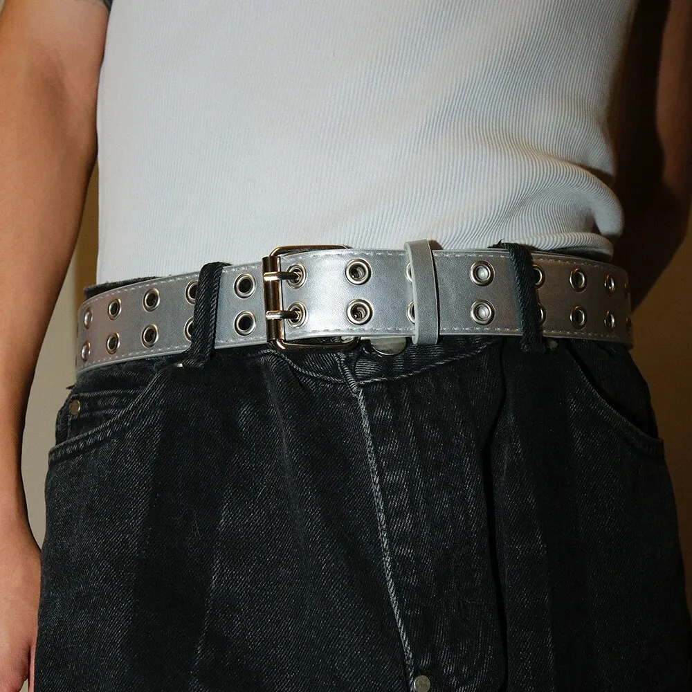 1pc Women's Belt Trend Simple Double Hole Men Belt Punk Hip