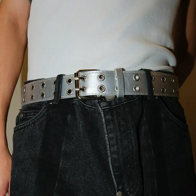 1pc Women's Belt Trend Simple Double Hole Men Belt Punk Hip Hop Rock Style Subculture Y2K Belt Punch Free Belt for Men and Women - Image 3