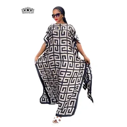 Oversize African Women Clothing Dubai Dashiki Abaya Free Size Print Design With Scarf Loose Long Dress
