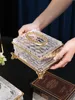 Crystal Glass Tissue Box Golden Brass Transparent Paper Box Household Kitchen Storage Vintage Desktop Tissue Holder Accesorios 4