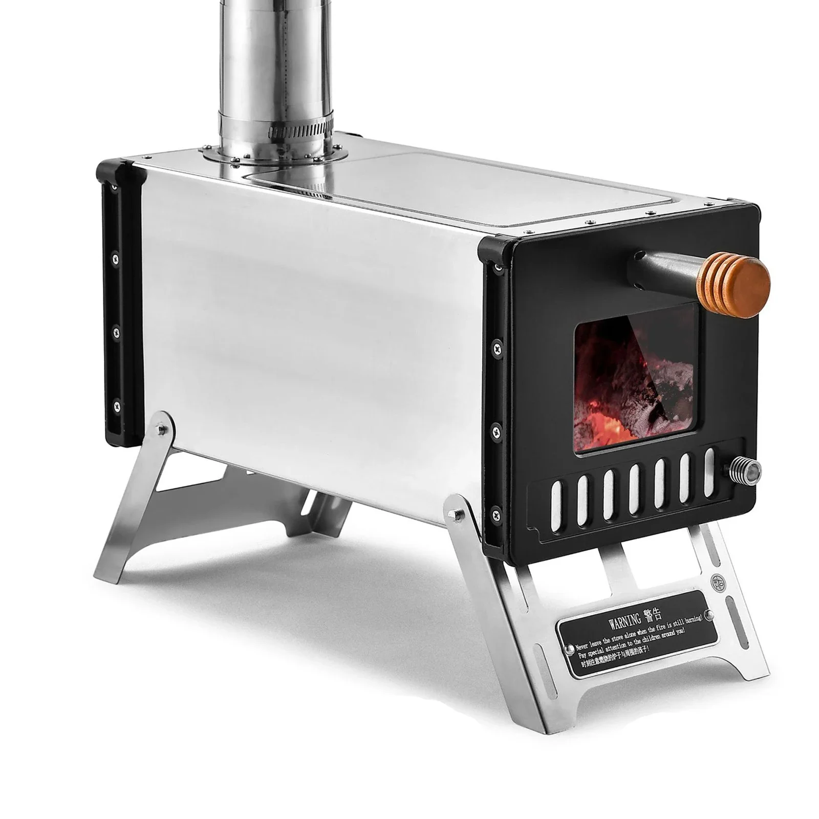 

Stainless Steel Tent Wood Stove with Chimney Pipes Portable Camping Wood Burning Stove for Camping Heating Cooking