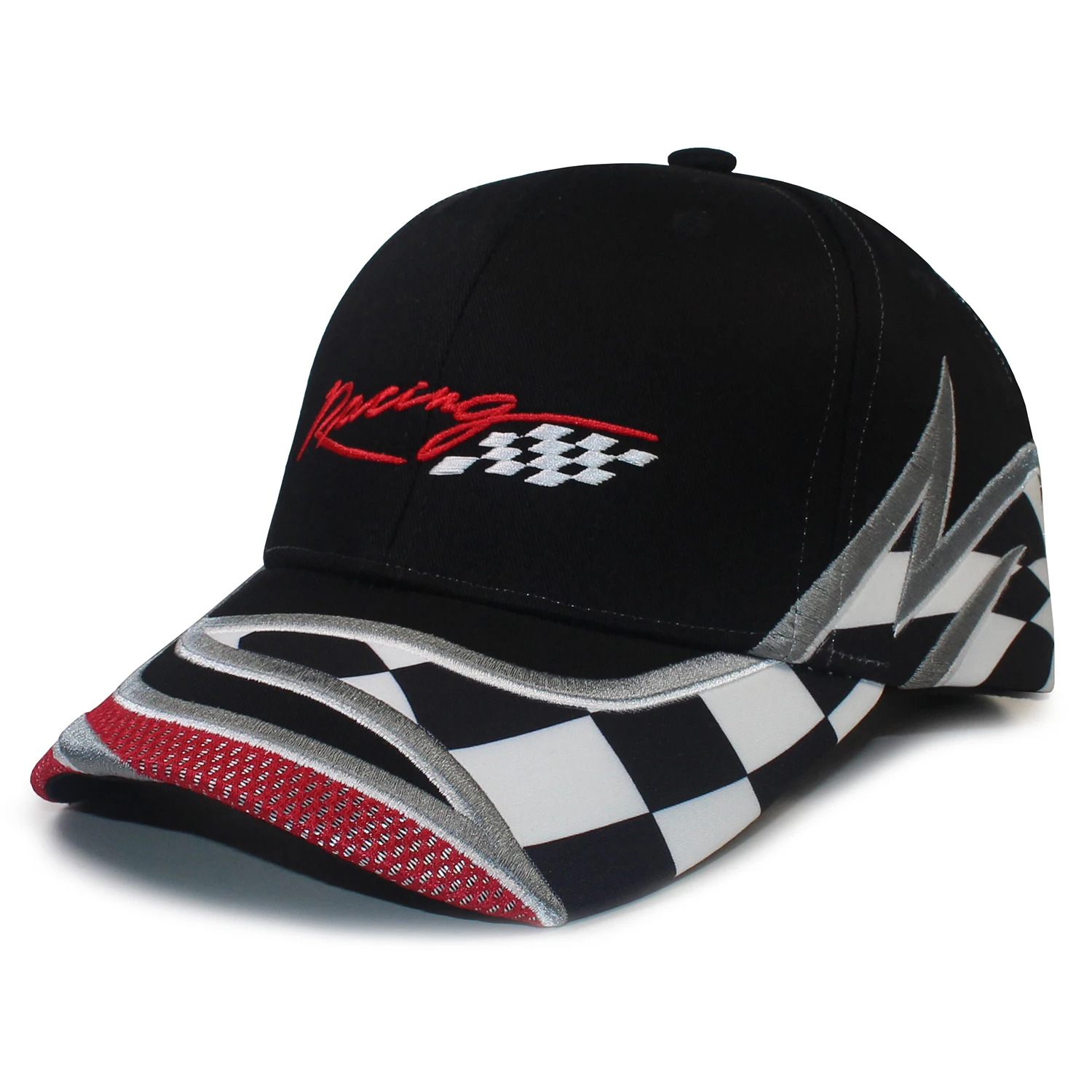 Raing Team Checked Sports Cap Motor Racing Sport Cap Mens Hats