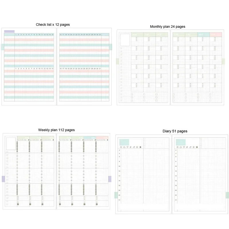 Fromthenon Undated Daily Weekly Monthly Plan Refill Planner Organizer Agenda Notebook Grid Journal A5 A6 School Stationery 6