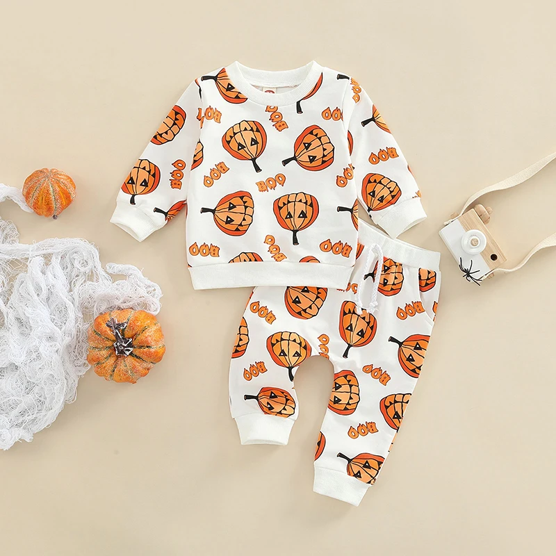 

Halloween Baby Boy Girl Outfit Pumpkin Shirts & Pants Newborn Infant Long Sleeve Sweatshirts Kids Halloween Clothes Set