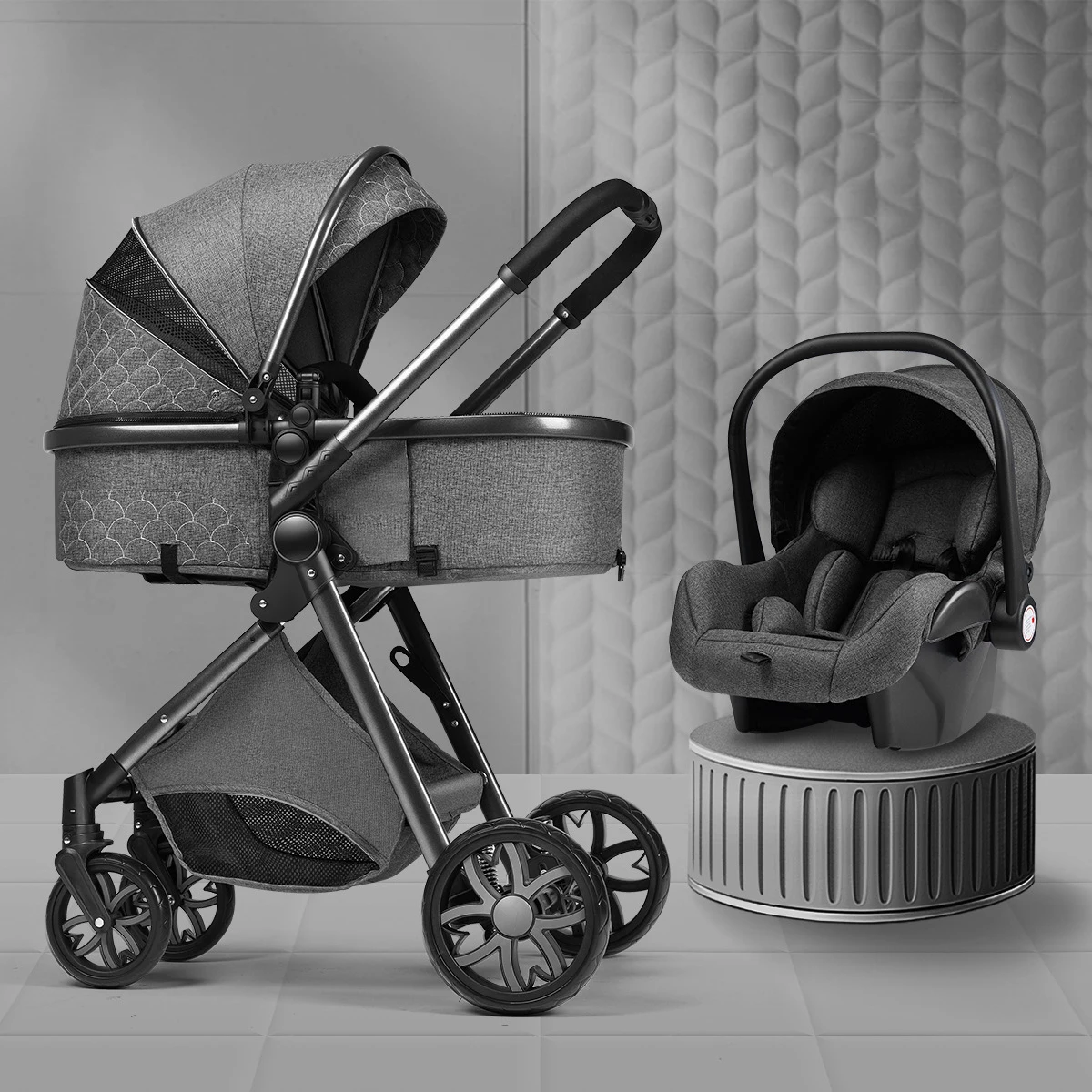 

baby scroller 3 in 1,multifunctional baby Pushchair,Portable High Landscape Stroller, Folding newborn strollers