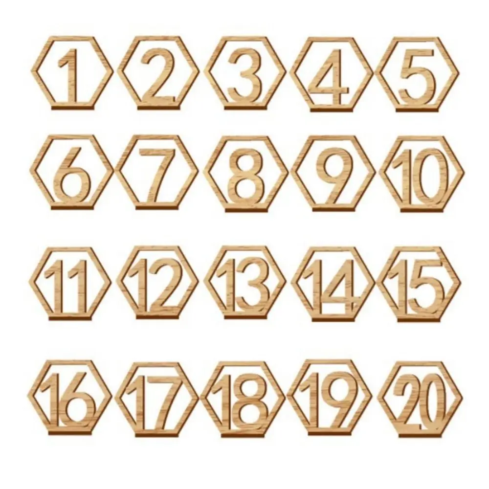 10Pcs Number 1-20 Hexagon Shape Table Plate Wooden Durable Wedding Table Decorations Classical Seat Number Sign