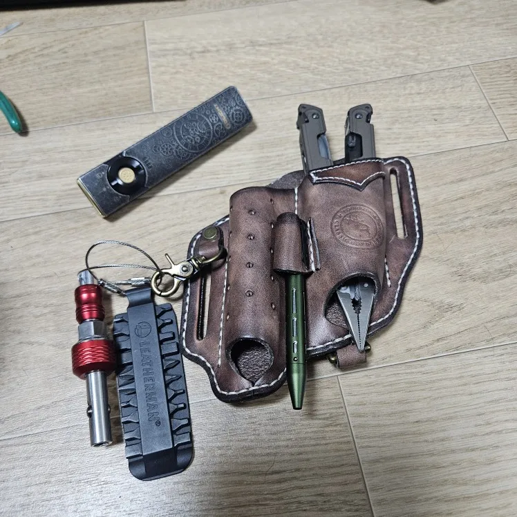 Tourbon Leather EDC Pocket Organizer for Folding Knife Flashlight