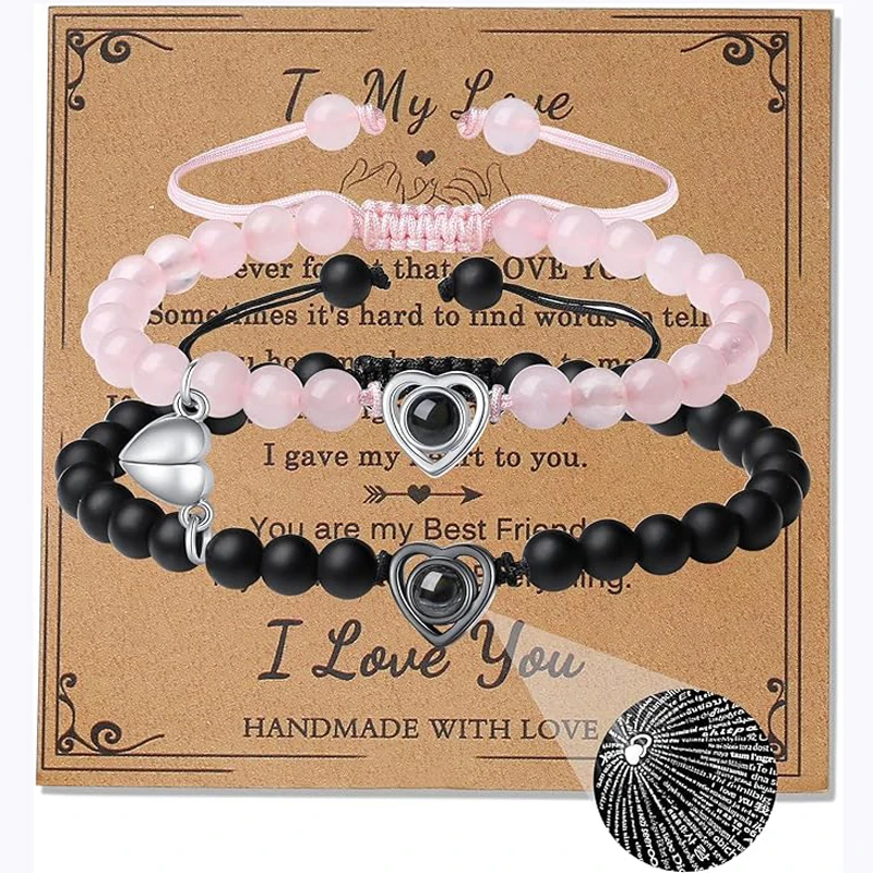 Couples Bracelets His And Her Matching Bracelets For Couple Boyfriend Girlfriend 100 Languages I Love You Gifts Bracelet Jewelry