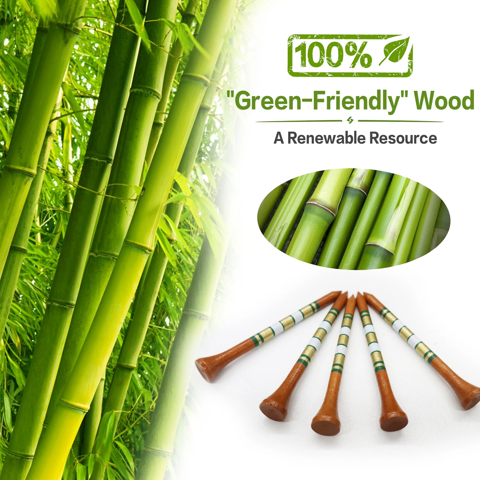 Natrual Wooden Golf Tees 100 Pack Biodegradable Bamboo Golf Tees,More Sturdy and Stable Premium Bamboo Golf Tees 3