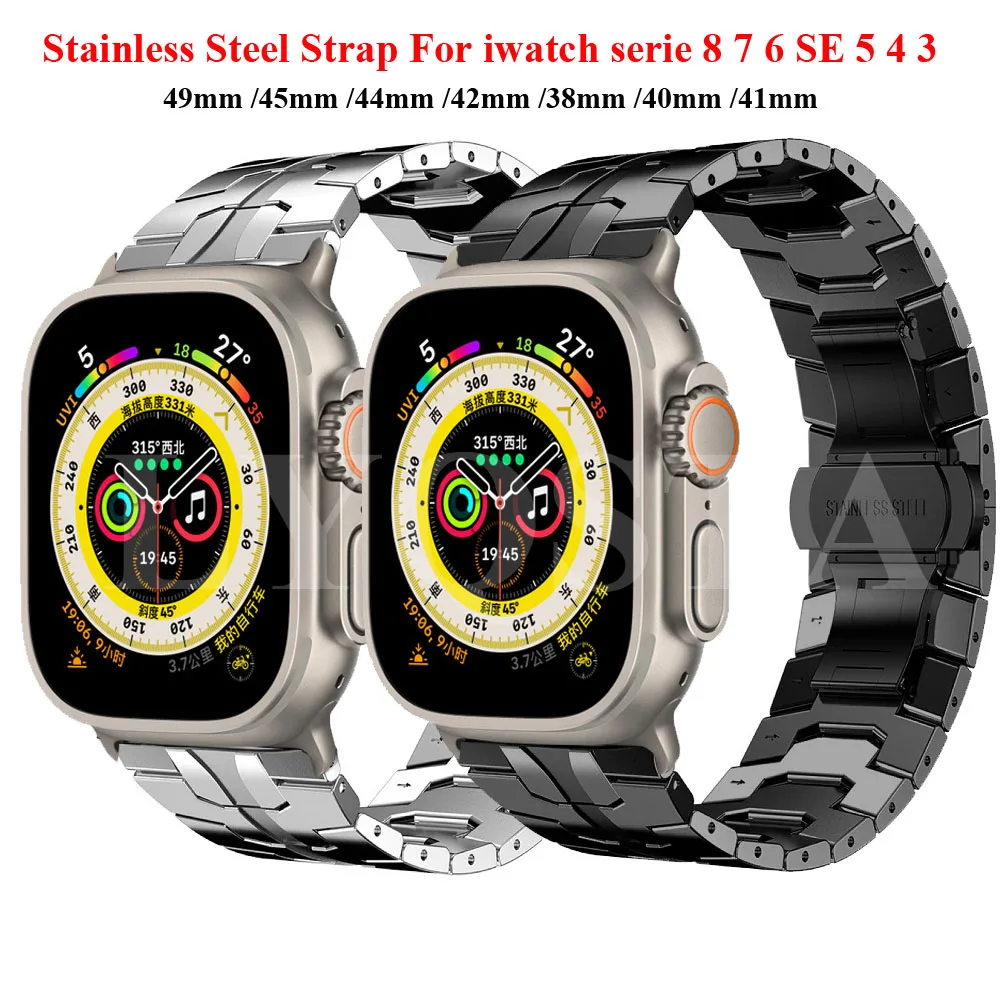 

Stainless Steel Strap For Apple watch Band 44mm 40mm 45mm 41mm 42mm 38mm 45 44 mm Bracelet iWatch Series 3 5 6 SE 7 8 Ultra 49mm