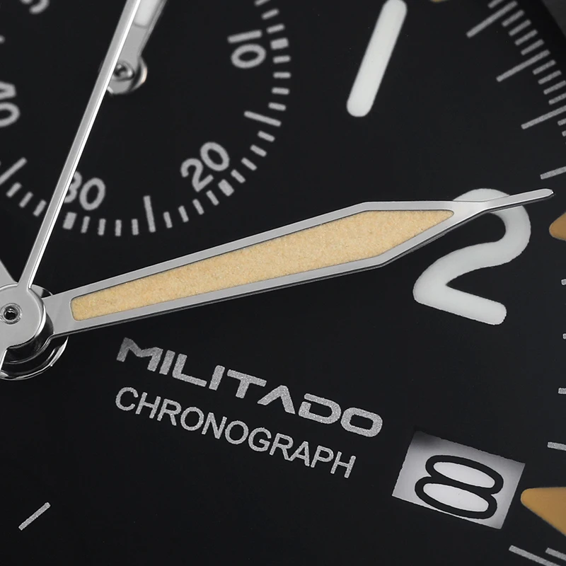 Militado Retro Military Chronograph Watch VK67 Quartz  39MM Dial 10ATM Waterproof Calendar Window Multifunction Style Wristwatch