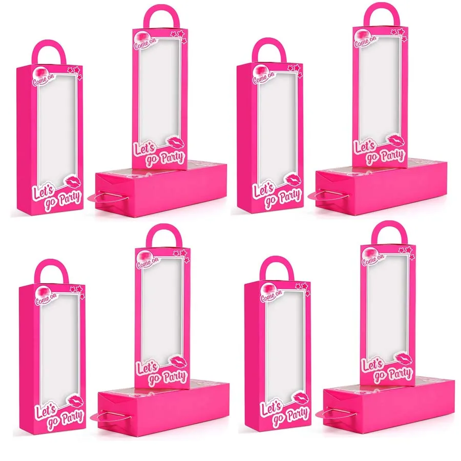 12PCS Hot Pink Doll Party Favor Boxes with Handles, Cute Gift Boxes for Candy, Cookies,... - SKU PFB01009 - UGI Packaging