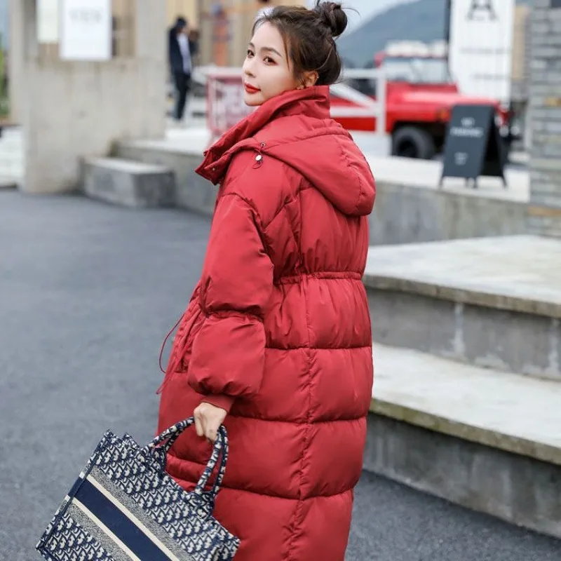 2023 New Women Down Cotton Coat Winter Jacket Female Mid Length Version Parkas Loose Warm Outwear Hooded Large Size Overcoat