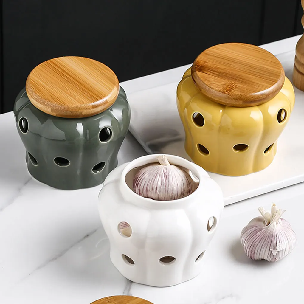 Ceramic Garlic Storage Container Ceramic Garlic Storage Jar Easy To Clean Kitchen Organizer Wide Application Hollow Ceramics