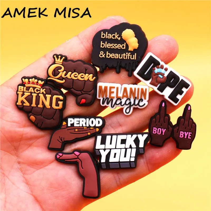 1pcs Black King Period PVC Theme Shoe Charms Decorations Melanin Magic Power Shoe Accessories Boy Bye Vote Shoes Buckle Pin Clip