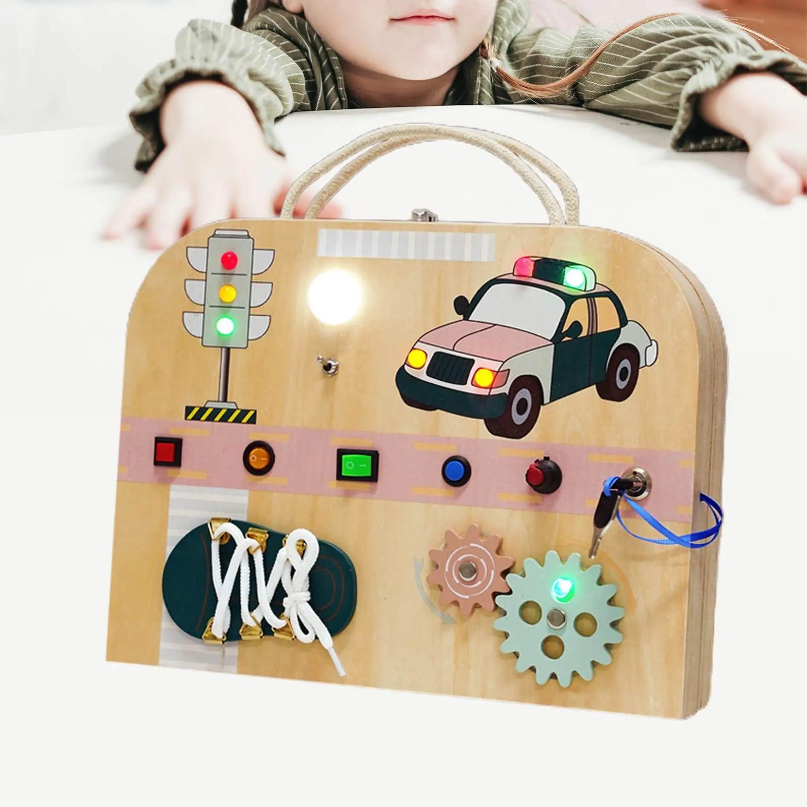 

Montessori Toddlers Busy Board Handcraft Toy Double Side Fine Motor Skills Openable Learning Developmental for 1+ Year Old Baby