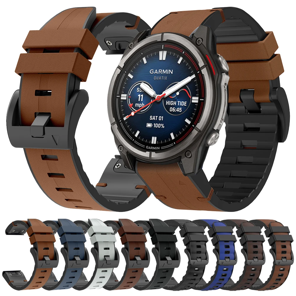 Enhanced Leather Silicone QuickFit Watch Band Strap (26mm/22mm)