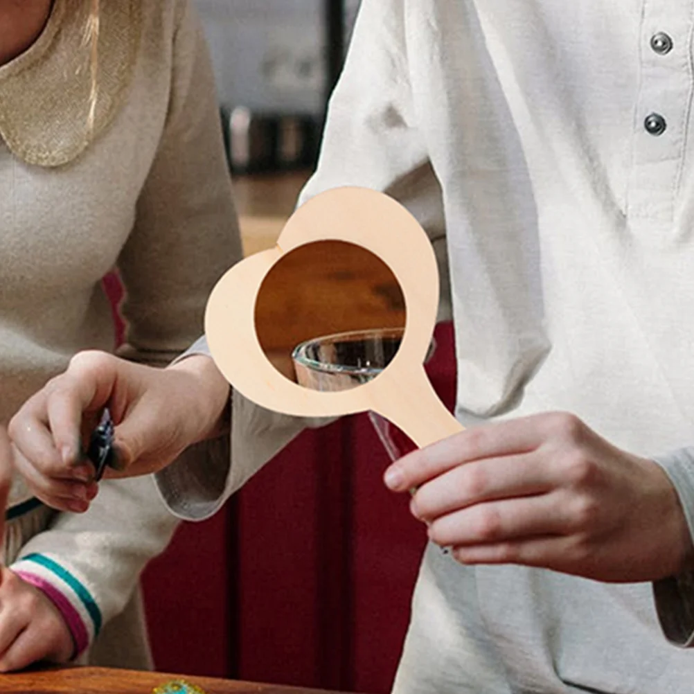 12pcs 하트 모양의 나무 거울 DIY 빈 휴대용 어린이 그림 공예 액세서리 미완성 미니 화장대 거울 장난감