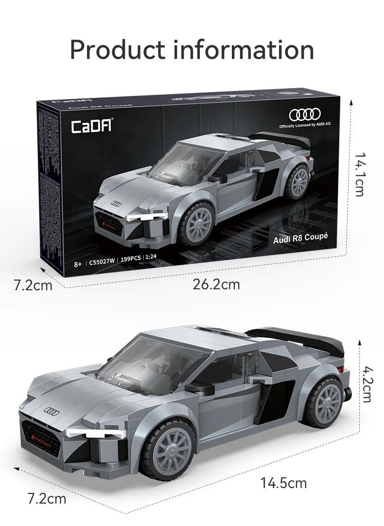 CaDA Offiziell lizenziertes 1:24 Baustein-Autoset / Sportwagen-Bausteine / Oldtimer / Audi A8 / Opel / Shelby / Fiat – Detail 13