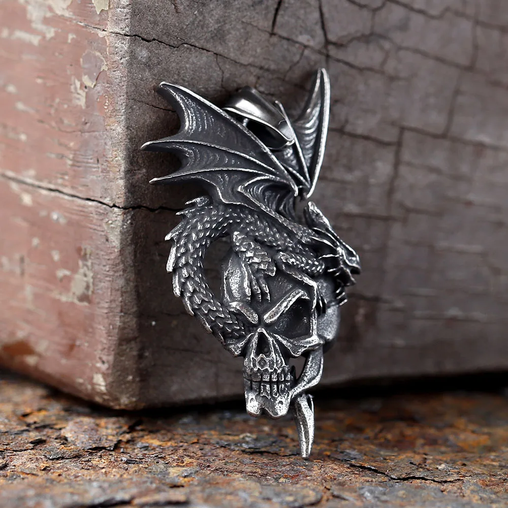 MayiaHey Ciondolo a medaglione con drago, collana a tre teste con drago per uomo, collana con medaglia gotica a 3 teste, collana con ciondolo a forma di drago vichingo per ragazzi, Acciaio