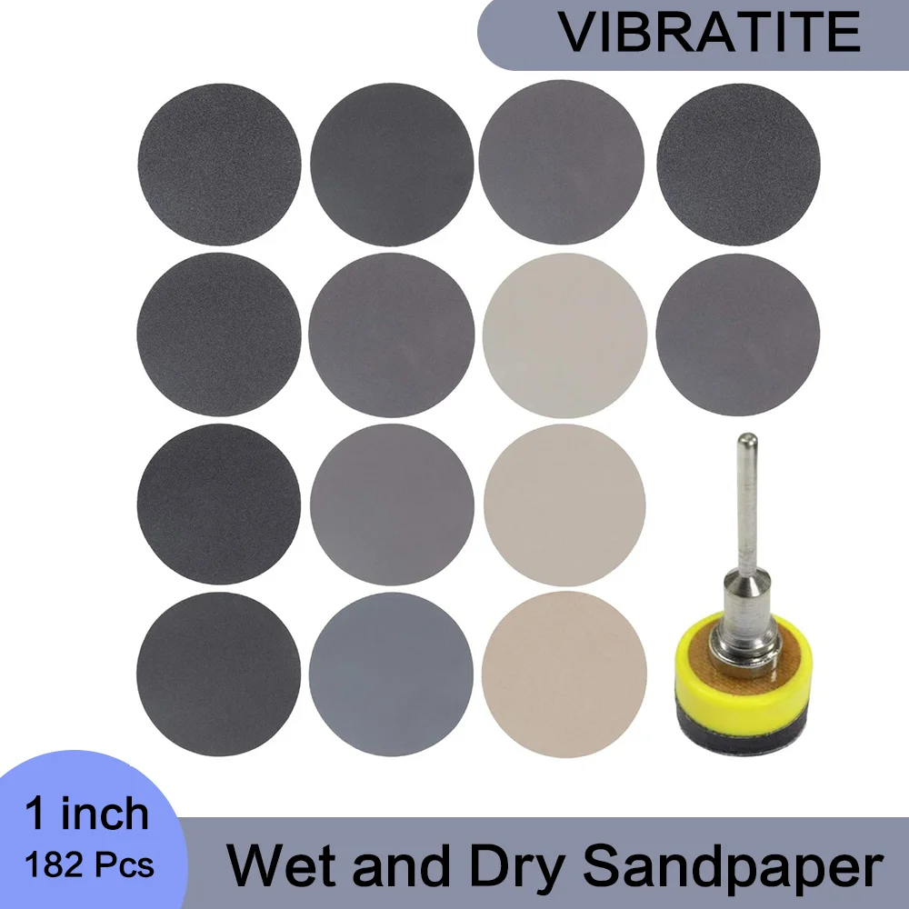 1 Inch 182 Pcs Wet and Dry Sandpaper with 3 mm Shank Sanding Pad Foam