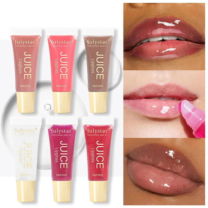 6 Colors Transparent Brown Plumping Lip Oil Fruit Lip Gloss Nude Brown Plumping Lipgloss Beauty Cosmetics Makeup