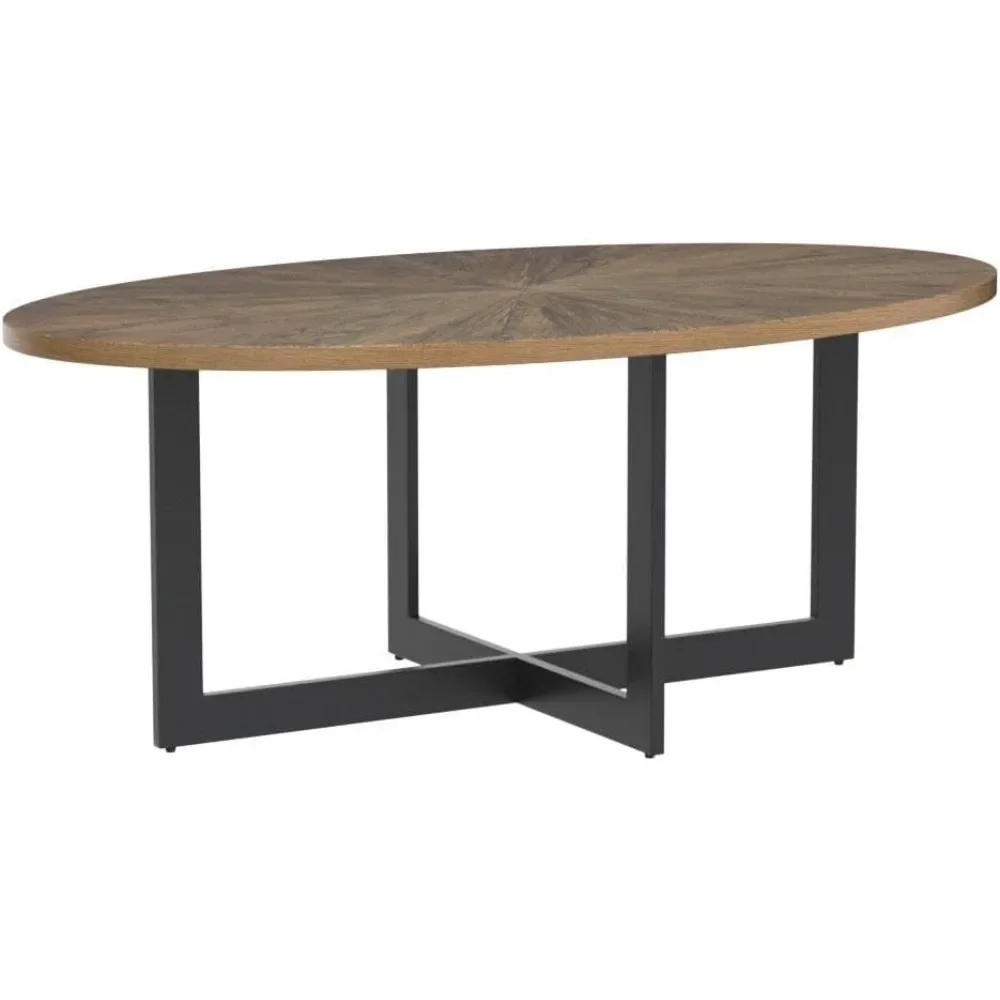 Solid Wood Oval Coffee Table with Cross Metal Legs, 47.9" Industrail Bar Cocktail Table for Living Room Kitchen Office 5